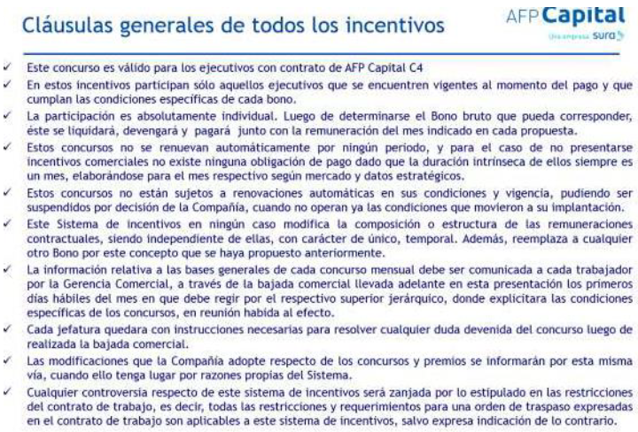 CLAUSULAS GENERALES DE TODOS LOS INCENTIVOS CLAUSULAS GENERALES DE TODOS LOS INCENTIVOS
