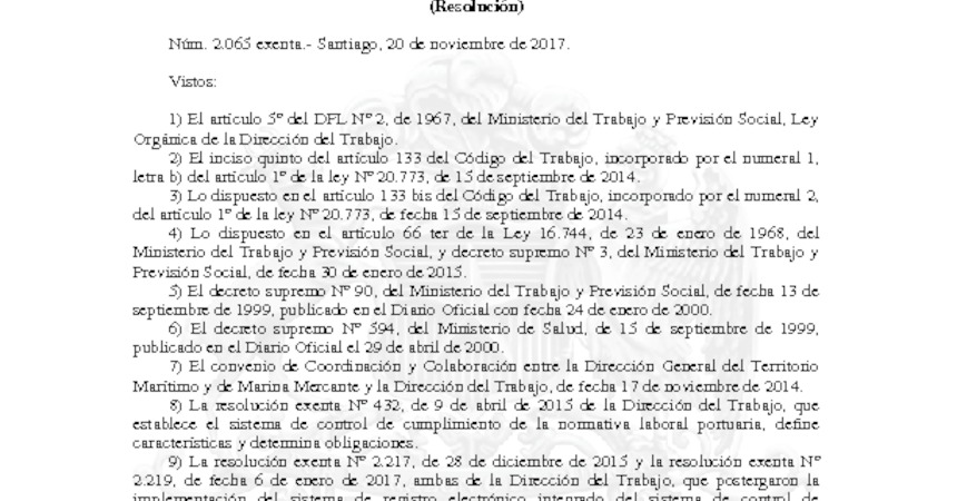 Resolución Exenta N° 2065, del 20/11/2017