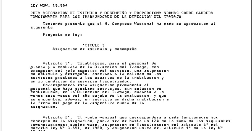 5. Ley Nº 19.994, crea asignación de estímulo y desempeño y proporciona normas sobre carrera funcionaria para los trabajadores de la Dirección del Trabajo