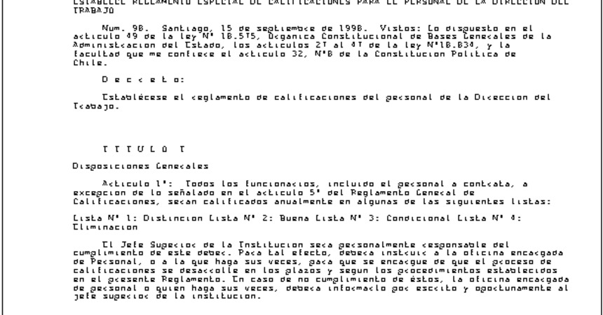 6. Decreto Supremo Nº 98, establece reglamento especial de calificaciones para el personal de la Dirección del Trabajo