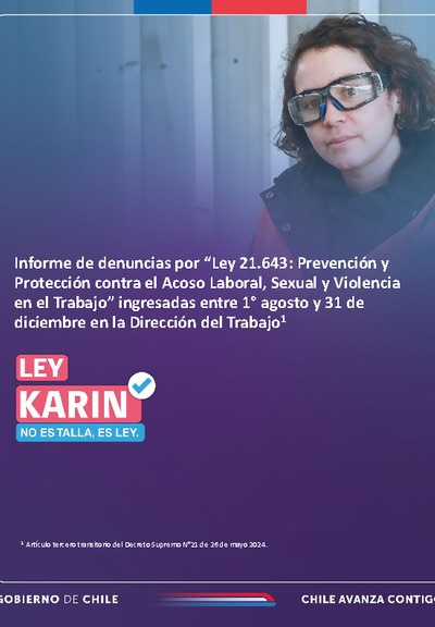 Informe de denuncias por “Ley 21.643: Prevención y Protección contra el Acoso Laboral, Sexual y Violencia en el Trabajo” ingresadas entre 1° agosto y 31 de diciembre en la Dirección del Trabajo
