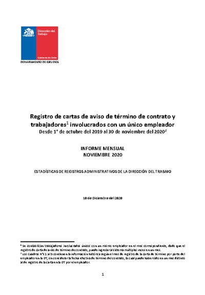 Informe Mensual de Terminaciones de Contrato de Trabajo - Noviembre 2020