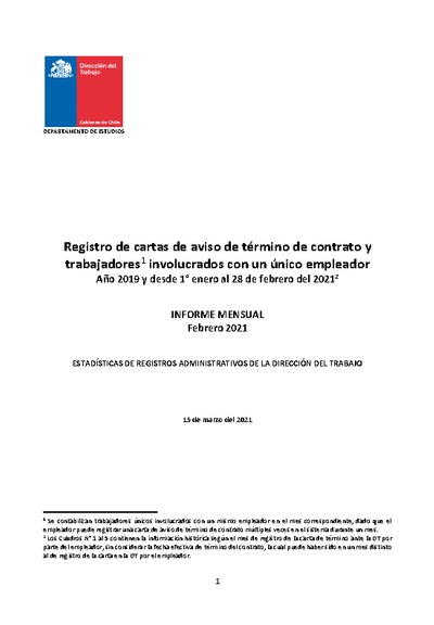 Informe Mensual de Terminaciones de Contrato de Trabajo - Febrero 2021