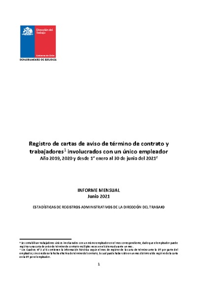 Informe Mensual de Terminaciones de Contrato de Trabajo - Junio 2021