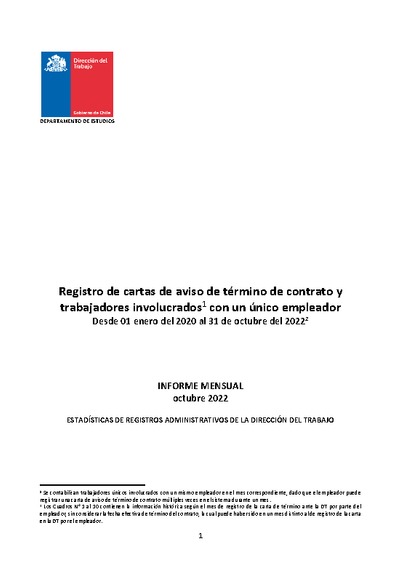 Informe Mensual de Terminaciones de Contrato de Trabajo - Octubre 2022