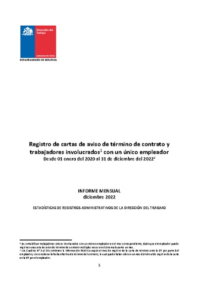 Informe Mensual de Terminaciones de Contrato de Trabajo - Diciembre 2022