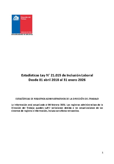 Estadísticas Ley N° 21.015 de Inclusión Laboral