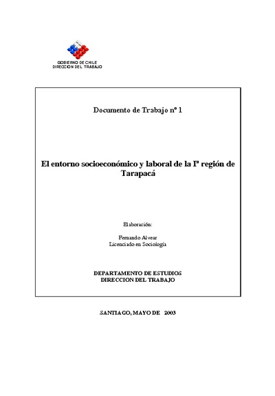 El entorno socioeconómico y laboral de la Iª región de Tarapacá